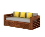 Lurid Solid Sheesham Wood 3 Seater Sofa Cum Bed Walnut with Side Pockets - Image 7