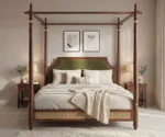 Samrat Sheesham Wood and Cane Upholstered Poster Bed Without Storage - Image 3