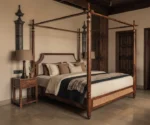 Samrat Sheesham Wood and Cane Upholstered Poster Bed Without Storage - Image 6