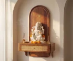 Shoonya Sheesham Wood Home Temple with Brass Detailing and Cane Accents - Image 4