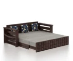 Solid Sheesham Wood 3 Seater Sofa Cum Bed With Headboard and Mini Storage - Image 7