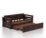 Solid Sheesham Wood 3 Seater Sofa Cum Bed With Headboard and Mini Storage - Image 8