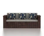 Solid Sheesham Wood 3 Seater Sofa Cum Bed With Headboard and Mini Storage - Image 2