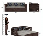Solid Sheesham Wood 3 Seater Sofa Cum Bed With Headboard and Mini Storage - Image 3