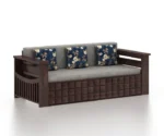 Solid Sheesham Wood 3 Seater Sofa Cum Bed With Headboard and Mini Storage - Image 4