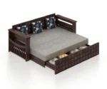 Solid Sheesham Wood 3 Seater Sofa Cum Bed With Headboard and Mini Storage - Image 5