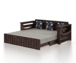 Solid Sheesham Wood 3 Seater Sofa Cum Bed With Headboard and Mini Storage - Image 6