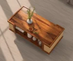 Solid Wood Cane Panel Coffee Table with Open Shelf - Image 2
