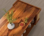 Solid Wood Cane Panel Coffee Table with Open Shelf - Image 4