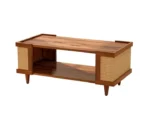 Solid Wood Cane Panel Coffee Table with Open Shelf - Image 6