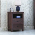 Swift Solid Sheesham Wood Bedside Table With Two Drawer Storage