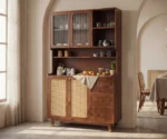 Tripti Classic Kitchen Cabinet with Fluted Glass, Cane Weave & Brass Knobs