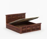 Tusker Sheesham Wood Bed Hydraulic Storage - Image 2