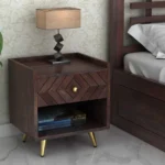 Wave Solid Sheesham Wood Bedside With Storage