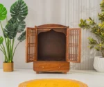 Yaj Sheesham Wood Home Temple With Panelled Slatted Doors & Large Drawer Storage - Image 2