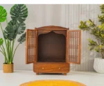 Yaj Sheesham Wood Home Temple With Panelled Slatted Doors & Large Drawer Storage - Image 3