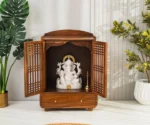 Yaj Sheesham Wood Home Temple With Panelled Slatted Doors & Large Drawer Storage