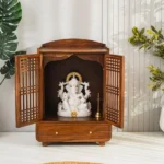 Yaj Sheesham Wood Home Temple With Panelled Slatted Doors & Large Drawer Storage